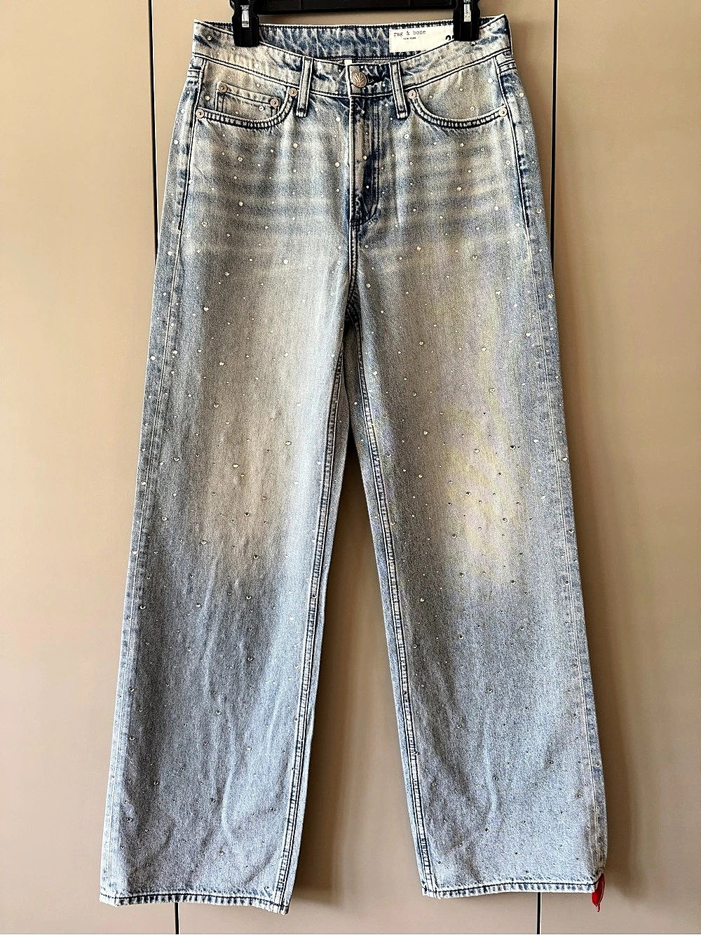 rag & bone Logan Crystal-Embellished Wide-Leg Jeans Blue Waist 25